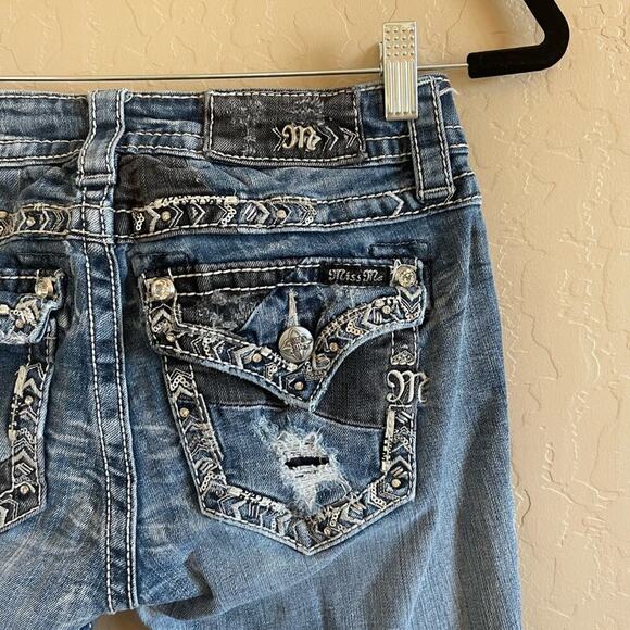 Miss Me Distressed Embroidered Low Rise Straight Leg Jeans - Picture 2 of 9